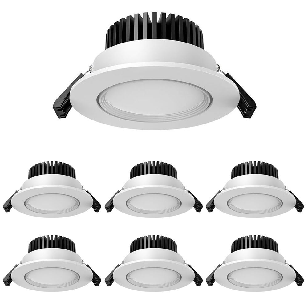 ASerZenith 7 Pcs White Round Ceiling Lighting Fixture, 3000K/4000K/6000K Dimmable Spotlight, 9W Anti-Glare Led Recessed Lighting, Aluminum Ceiling Downlight For Living Room Corridor