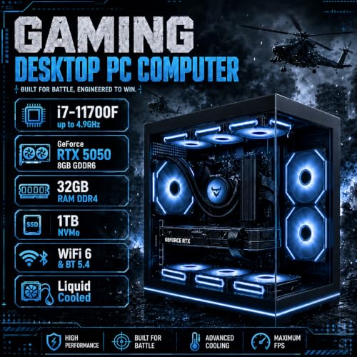 Image of Gaming PC Desktop Computer i7 11700F up to 4.9GHz, RTX 5050 8GB GDDR6