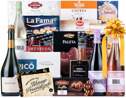 Cesta de Navidad con Ibericos de Bellota Gourmet 2025 (Lote 206) · Incluye Paleta Ibérica, Brut, Vinos Faustino, Dulces Selectos y Tarjeta Personalizable · Regalo Corporativo, Familiar o Personal
