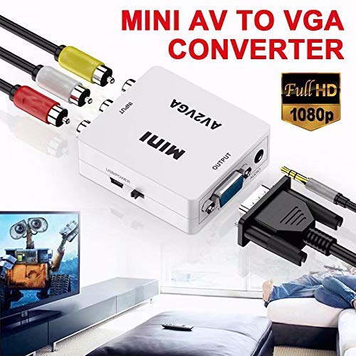 Image of AV to VGA Adapter 1080P HD Mini VGA Converter, RCA to VGA HD Video Converter with 3.5mm Audio Jack for PC /Laptops /STB /Computer (White)