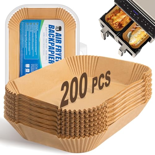 200 peças papel para fritadeira de ar duplo, retangular papel de forno acessórios compatível com Cecotec Ninja AF300EU/ AF400EU Cookwise Dual Double Stack Air Fryer - 22 x 14 cm