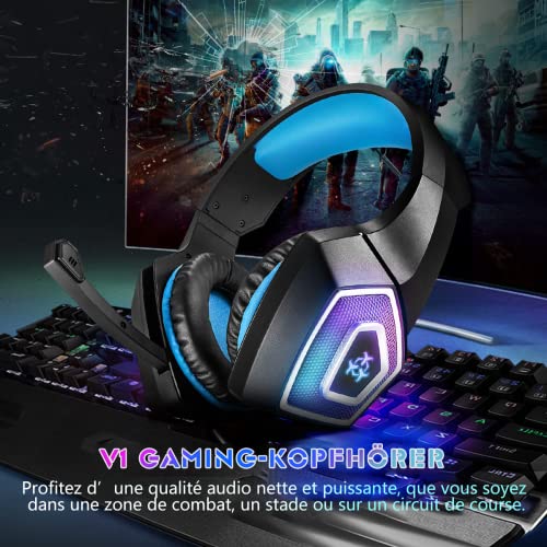 Gamer-headset, PS4, pc, met microfoon, ruisonderdrukking, 3D, stereo, surround sound, 7 RGB-ledverlichting, Xbox One hoofdtelefoon met oorbeschermers, ademend, met 3,5 mm jack voor Switch, Laptop Tablet - Afbeelding 8