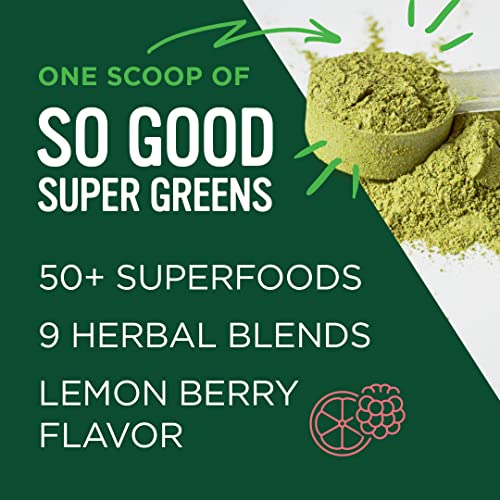 VitaCup So Good Super Greens Powder w/ 50+ Premium Superfoods, Boost Energy, Detox, Immunity w/Probiotics, Prebiotics, Fiber, Antioxidants, Adaptogens, Spirulina, Berry Lemon,30 Servings