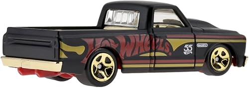 Miniatura 4 de Hot Wheels - Vehículo coleccionable fundido a presión, edición 55 aniversario, negro y dorado, inspirado en la camioneta Chevy C10 '67 ~ 1/6