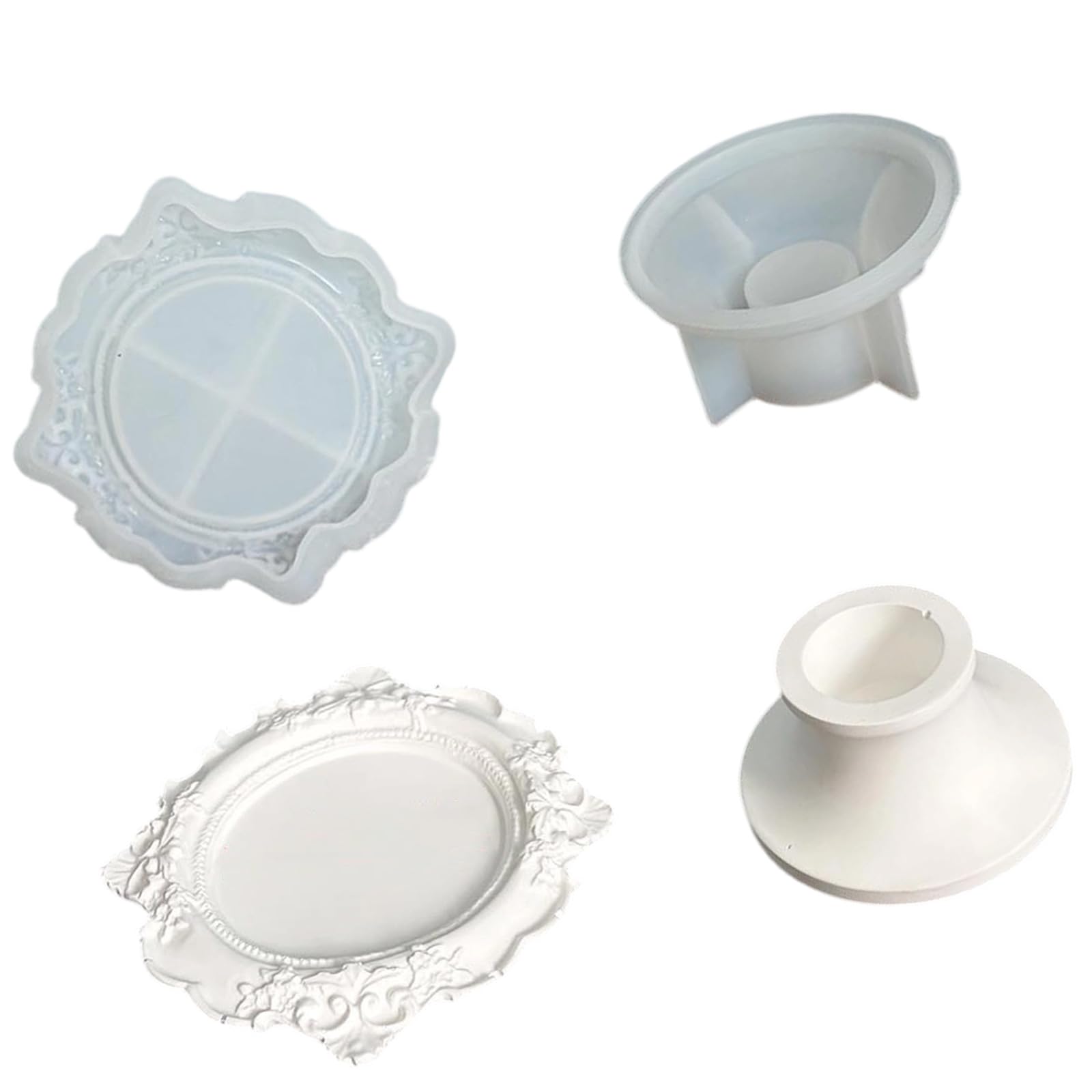 fexxkg Silicone Tray Mold Lace Border Decorative Casting Mould Set for Resin and Plaster Tray Making, Ornate Raised Border Craf