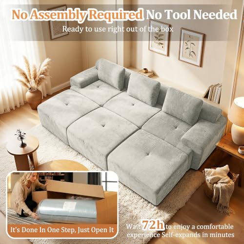 Image of 122 inch Oversized Boneless Couch, Comfort Cloud Sectional Couches for Living Room, Modular Sofa High Back & Extra Deep Seat, No Assembly, Soft Chenille Fabric (Light Grey, 122 inch-(3+3))