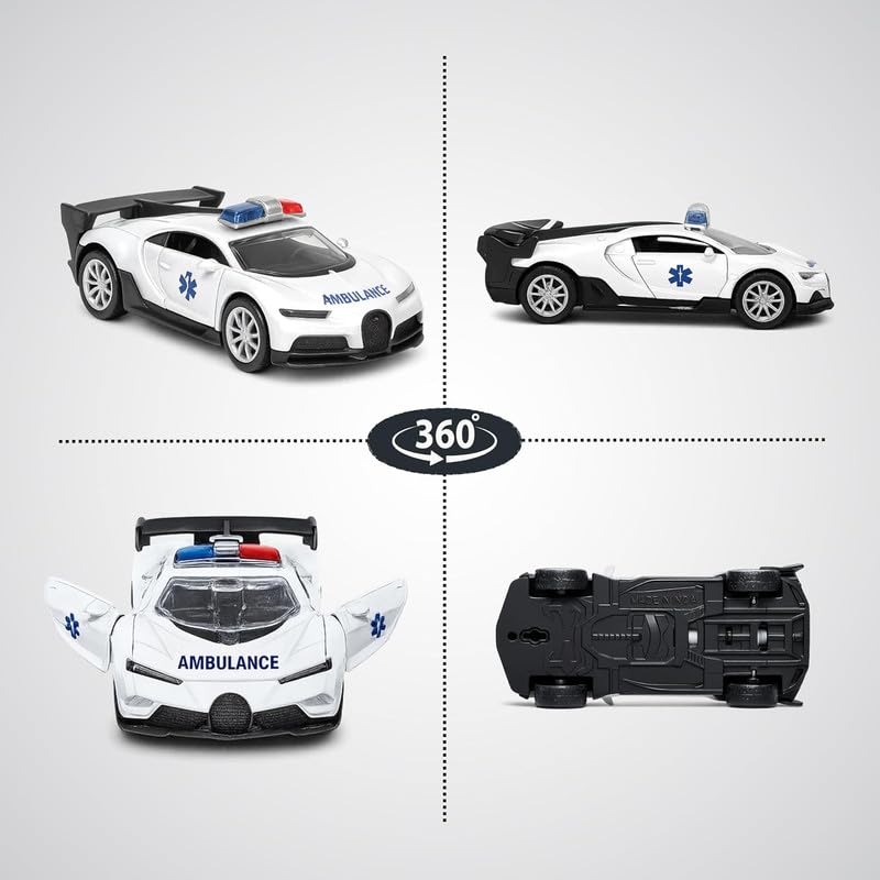 Image of Diecast Toy Car for kids 1:36 Scale Model Metal Pull Back Sports Car Boys | Pull Back Action, Emergency Vehicle, Openable Doors, Mini Metal Model, For Boys & Girls