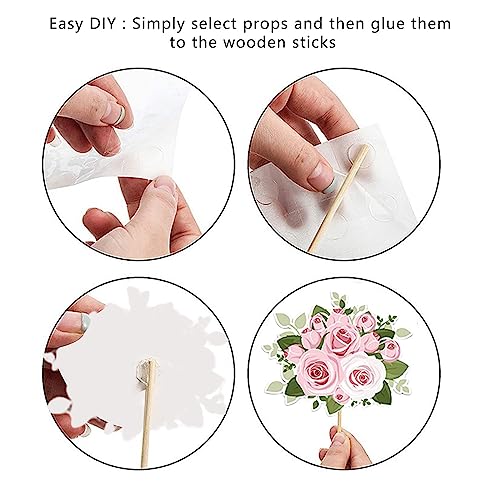 Image of Wedding Photo Booth Props 23 Pcs Rose Gold for Bachelorette Party | Pre-Assembled & Ready, Thick Glossy Cardboard, Rose Gold Pink Glitter, for Bridal Shower Hen Party, Funny Selfie Signs