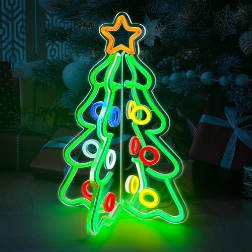 Christmas Tree Neon Light, 3D Acrylic LED Sign with Adjustable Brightness, Holiday Decoration for Home, Office, Parties - 2-Piece Easy Assembly, USB Powered, Indoor & Outdoor Use Xmas Gift