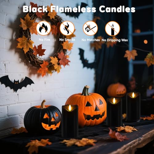 Image of Black Flameless Candles Set of 2, Halloween Candles with Remote & Timer
