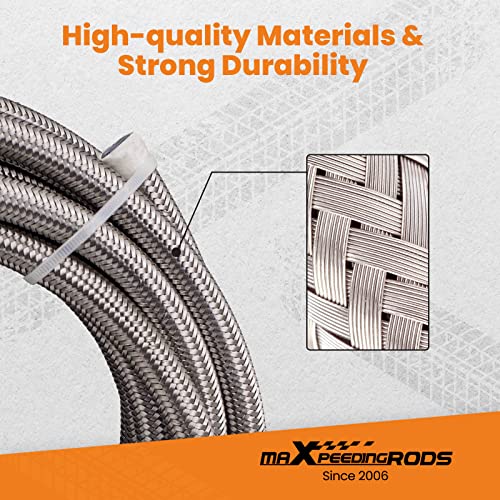 Image of maXpeedingrods 8AN Fuel Line Kit E85, Stainless Steel PTFE Fuel Hoses + 10 PCS 8AN Hose End Adaptor Kit 20FT -Black