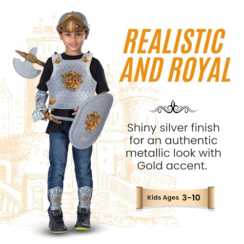 Dress Up America - Kids Knight Armor Costume Set – Medieval Role Play with Shield, Helmet, Sword & Accessories – Royal Dress-Up for Boys Ages 3–103