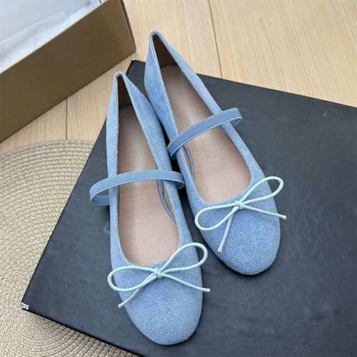 Image of TN TANGNEST Women's Mary Jane Flats Bow Ballet Shoes | Round Toe Flats with Buckle Strap Dressy Comfortable Faux Suede Flats