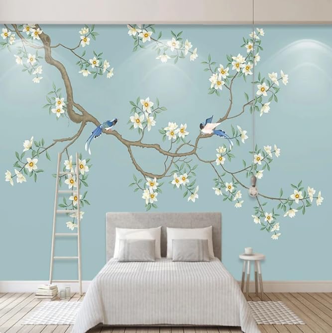 Autocollant mural 3D fleurs et oiseaux pour masquer un mur terne - 2