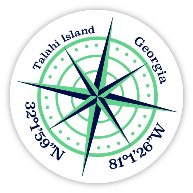 Talahi Island Georgia 2-Inch Vinyl Decal Sticker Latitude Longitude Compass Design