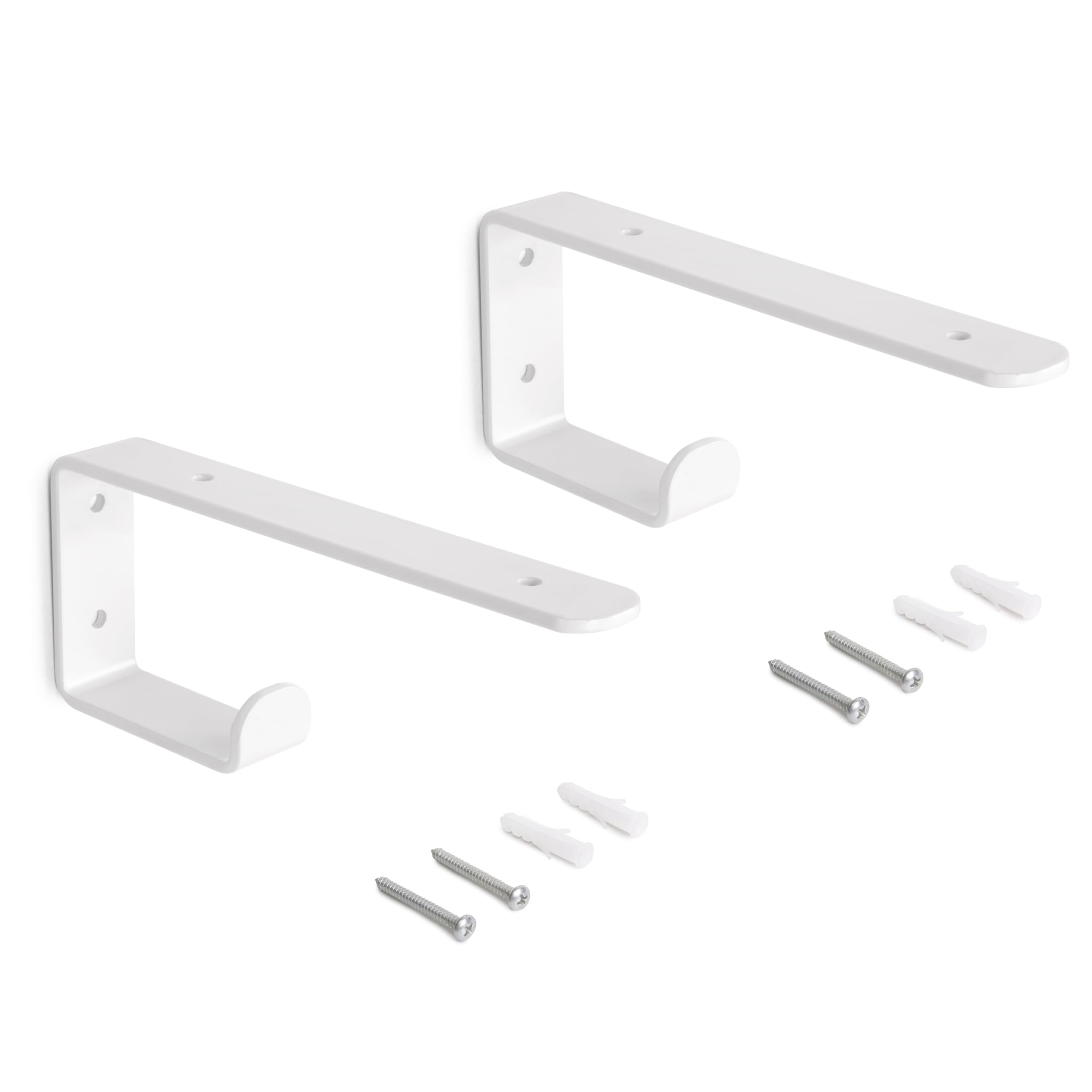 Emuca - Jeu de supports pour étagères en bois avec cintre intégré, Acier, Peint en blanc