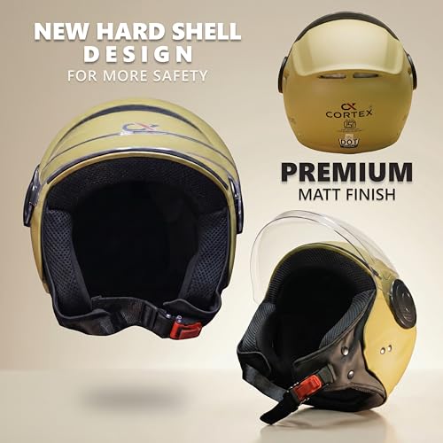 Image of Cortex ISI & DOT Certified Zion Half Face Helmet for Men & Women with Scratch Resistant Polycarbonate Visor, Hard ABS Shell Helmet | Clear Visor, Lightweight
