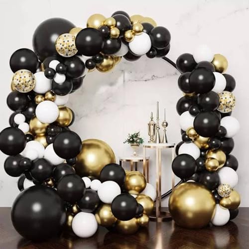 Image of CANREVEL 50pcs 12 Inches Black Gold Confetti Balloons Kit, Metallic Gold and Black White Party Balloons with Ribbons for Birthday, Baby Shower, Graduation, New Year Decorations