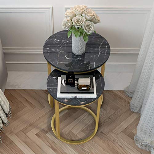 Table basse ronde marbre noir lot de 2 design pour salon élégant - 3