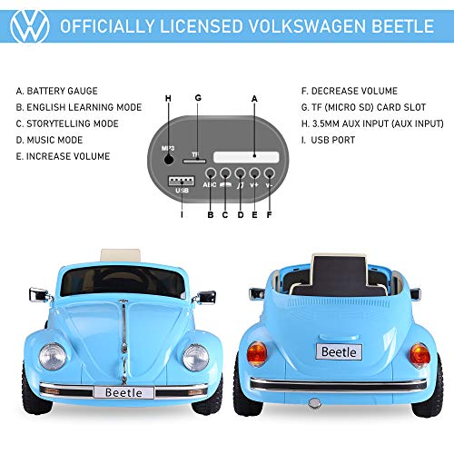 Aosom Licensed Volkswagen Beetle Electric Kids Ride-On Car 6V Battery Powered Toy With Remote Control Music Horn Lights Mp3 For 3-6 Years Old Blue #TOP4
