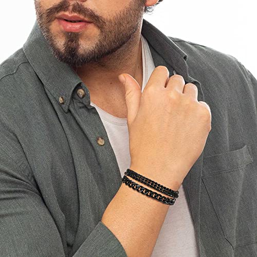 Vnox Black Bracelet For Men | Mens Bracelet Chunky Double Black Metal Link Stainless Steel Cuban Chain Bracelets For Men Women | Punk Hip Hop Jewelry Gifts For Him Men Dad Boyfriend Son Husabnd #TOP1