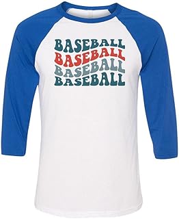 TeesAndTankYou Repeating Baseball Three-Quarter Raglan Sleeve Baseball Shirt Unisex 2X-Large White/Royal