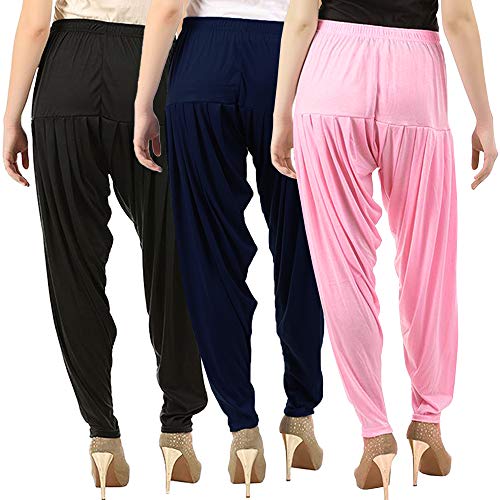 Image of Buy That Trendz Combo Offer Pack of 3 Cotton Viscose Dhoti Patiyala Salwar Harem Bottoms Pants for Womens Black Navy Baby Pink
