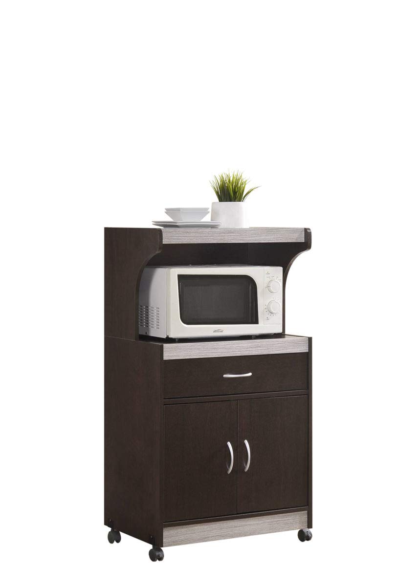 Hodedah Microwave Kitchen Cart, ChocolateGrey