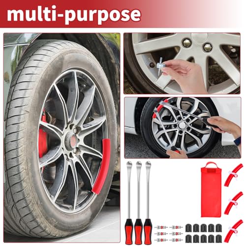 Image of MAQUITA Tire Spoons Iron Set, 3pcs Steel Tire Changing Removal Tool 295mm for Dirt Bike Lawn Mower Motorcycle Tire Spoon Lever|Rim Protector Valve Tool Valve Cores Tire Valve Stem Tool kit