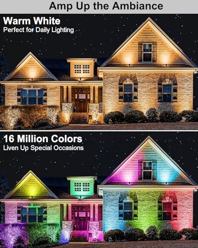 Ligency Spotlight Outdoor Smart Low Voltage Landscape Lights, 2 Pack Outdoor Spot Lights IP65 Waterproof RGBW Color Changing Spotlights for Yard Garden, 28.8Ft