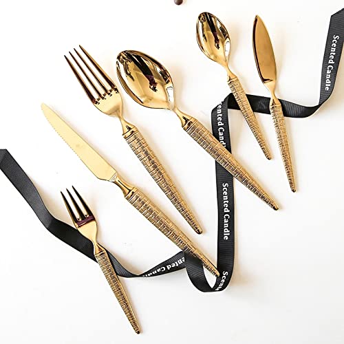 Bestecksets 4pcs 6pcs Anzug Luxus Gold Löffel Gabel Messer Reise Camping Küchenutensilien Sets Edelstahl Besteck Küche Goldenes Besteck Set (Color : Set of 4) (6 X Set of 4)