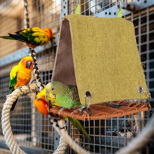 Cabane à oiseaux style rotin pour perruche et calopsitte, hamac de cage zen - 4