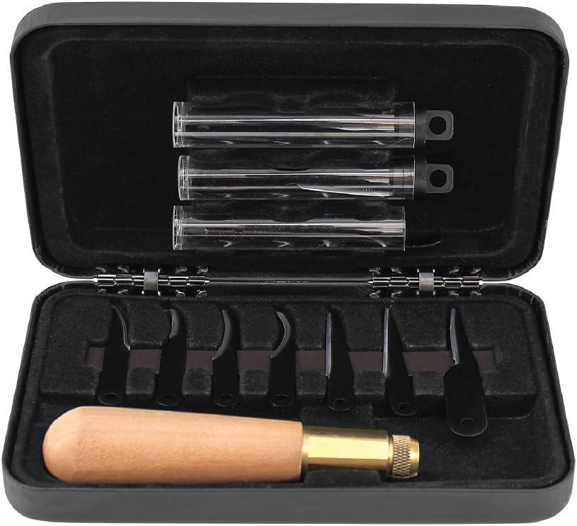 Uncle Henry 22UH Deluxe Wood Carving Kit with 10 Interchangeable High Carbon S.S. Blades, Secure 3-Way Brass Attachment System, Detail Knife Tool for Wood Carving, Marking, Whittling, and Woodworking