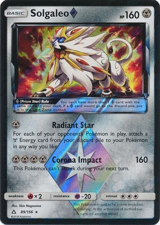  Pokémon Solgaleo Prism 89/156 Holo Raro Sun & Moon: Ultra Prism - Carta da collezione