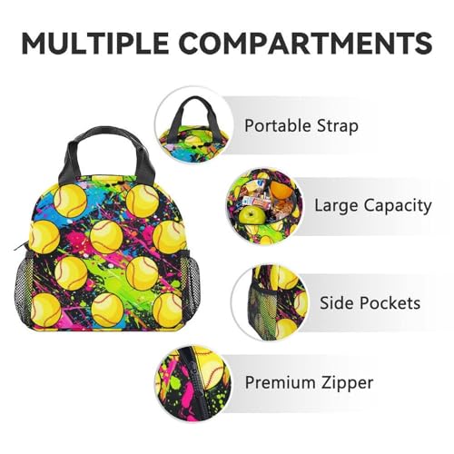 Softball Backpack with Lunch Box - Set of 3 School Backpacks for Girls - Cartoon Colorful Bookbag and Pencil Case Bundle for Middle School, Highschool4