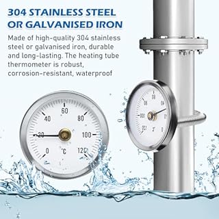5 Pezzi Termometro da Contatto per Tubi di Riscaldamento, Termometro per Tubi, Indicatore di Temperatura con Molla a Clip, con Molla Attaccabile 63mm, Termometro a Lancetta per Tubi Acqua Calda 0-120℃