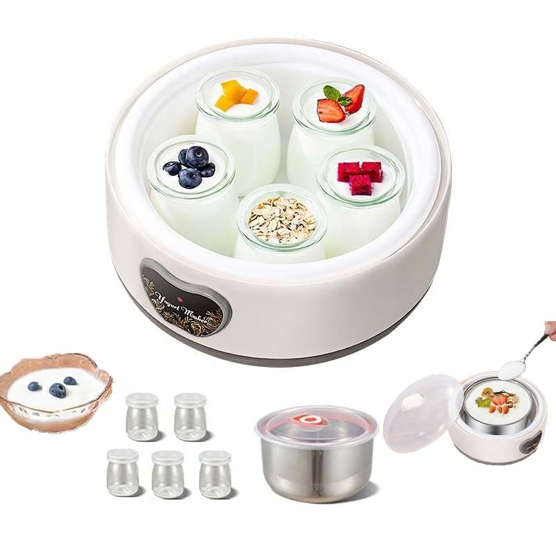 Yogurt Probiotic - Máquina automática de yogur de acero inoxidable de 1,2 L con control de temperatura y tiempo, mini máquina termostática para hacer yogur casero, regalo perfecto para la salud (con 5