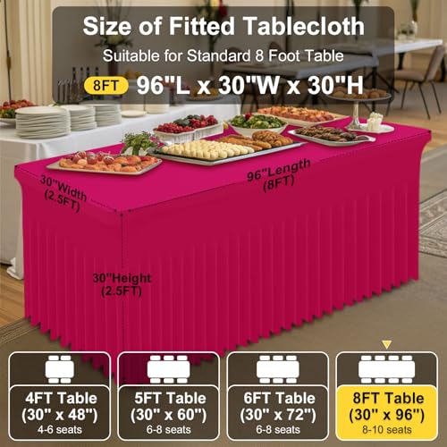 Image of Smiry Spandex Elastic Fitted Table Cloth Skirt for 8FT Rectangle Table | Stretch Washable Table Cloth, Banquet Table Cover for Wedding, Party, Indoor & Trade Shows, (Fuchsia, 96Lx30Wx30H)