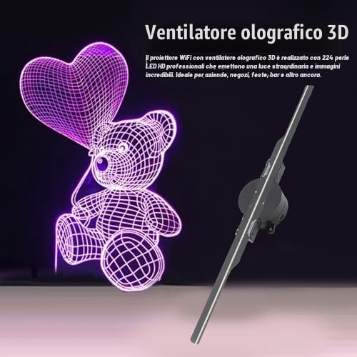 Ventilatore con Ologramma 3D, Proiettore Ologramma 3D WiFi da 16,5 Pollici, Display Olografico a LED con 224 Perline Luminose a LED,per Negozi Aziendali, Bar, Display (Spina UE)