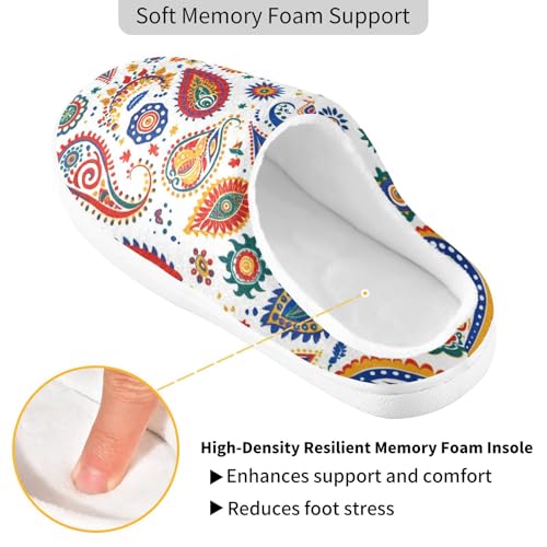 JUNZAN Boho Paisley Coloful Women Cotton Slippers Comfy Memory Foam Guest Slippers for Bedroom Christmas Presents 6-72