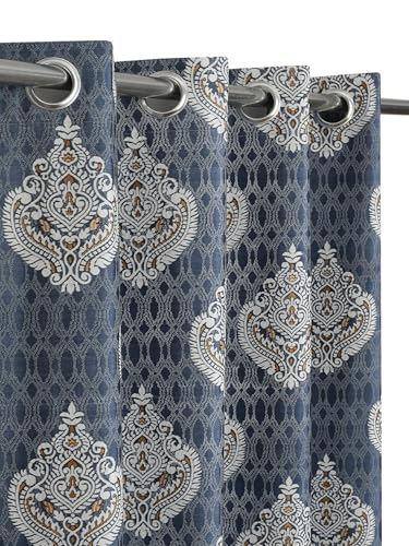 Image of Homefab India 1 Piece Polyester Printed Curtains Room Darkening Panel - Long Door 9 feet, Damask Grey Curtain