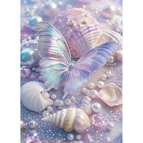 Sanjee Pearl Butterfly Diamond Art Painting Kits for Adults Beginner 5D DIY Round Full Drill Gem Art Crafts for Home Wall Decor Gift 12x16inch