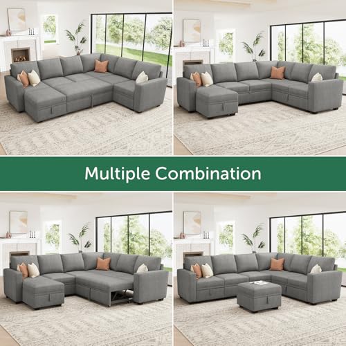 image for HONBAY Modular Sectional Sleeper Sofa with Pull Out Bed, Chenille Sect