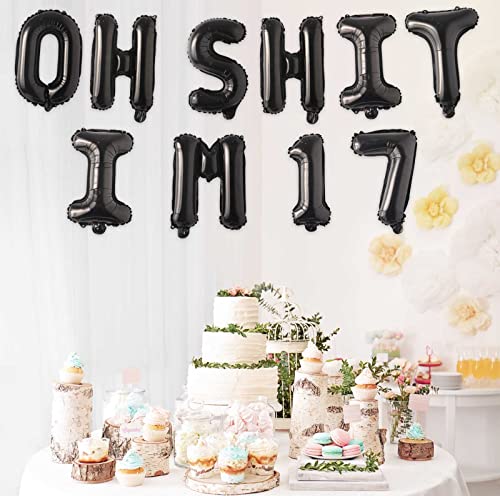 Image of Oh I'm 17! Latex Balloons 16 Inch Black Hallo Twenty Five Cheers to 17 Years Old Theme Decor for Man Woman Happy 17th Birthday Party Photo Studio Prop Flag Decorations Favors Supplies