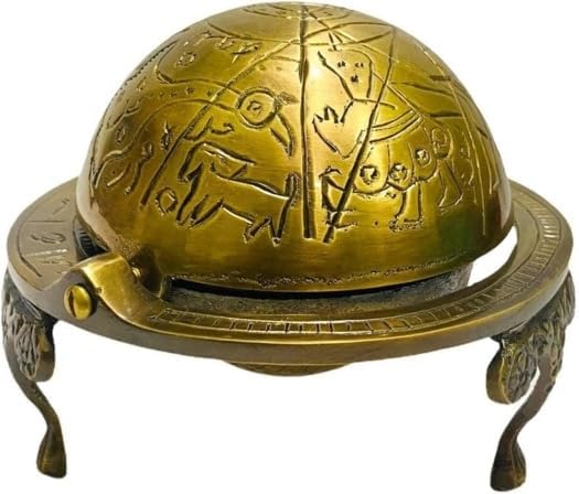 Vintage Celestial Armillary Globe Astrology Alchemy Arabic Engraved Brass Globe Collectible Figurine For Home & Office Decor