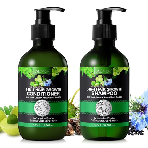 P-Beauty 3-in-1 Hair Growth Set Conditioner & Shampoo - Mit Schwarzem Rizinusöl, Amla & Schwarzkümmel - Shampoo, Conditioner & Öl für Stärkeren Haarwuchs, Glanz & Geschmeidigkeit - Für Alle Haartypen
