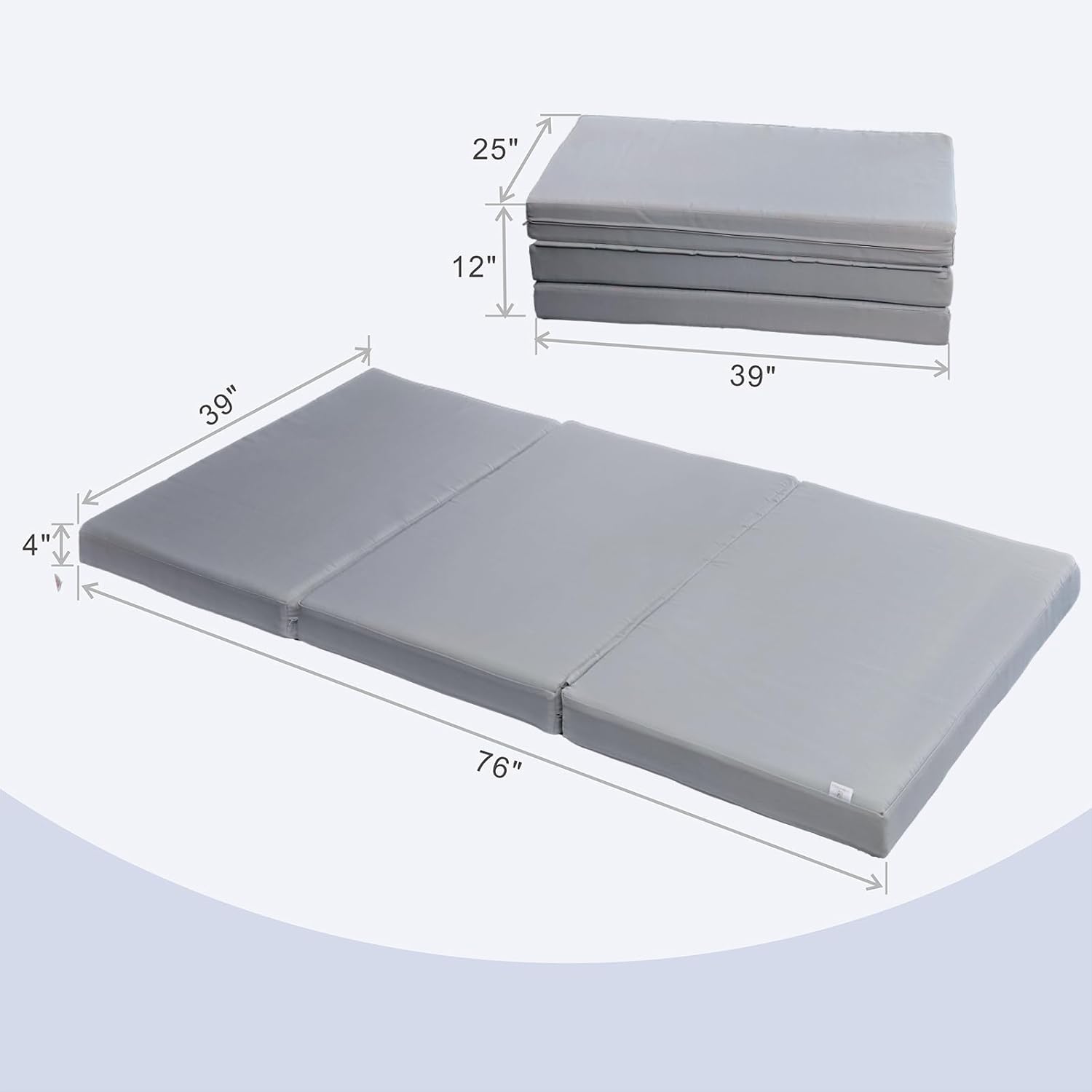 JMGBird Tri-Fold Memory Foam Yoga Mat 4 Inch - Portable Foldable with Washable Cover for Travel, Camping, Yoga (76x39x4 Inch, Grey)