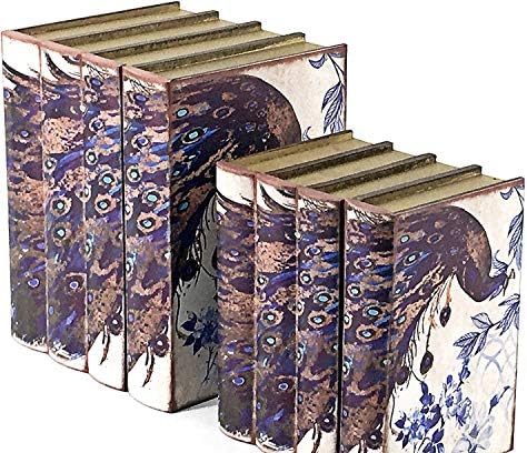 Bellaa Boho Decorative Bookends Holder Stoppers Heavy Duty Non Skid Bookshelf Shelves Dividers Hidden Secret Storage Box Peacock Birds Retro Vintage Old Antique Office Library Bohemian Home Decor
