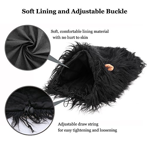 Onmygogo Löwenmähne Perücke für Hunde mit Ohren, lustige Haustierkostüme für Halloween Weihnachten (Größe M, Schwarz)