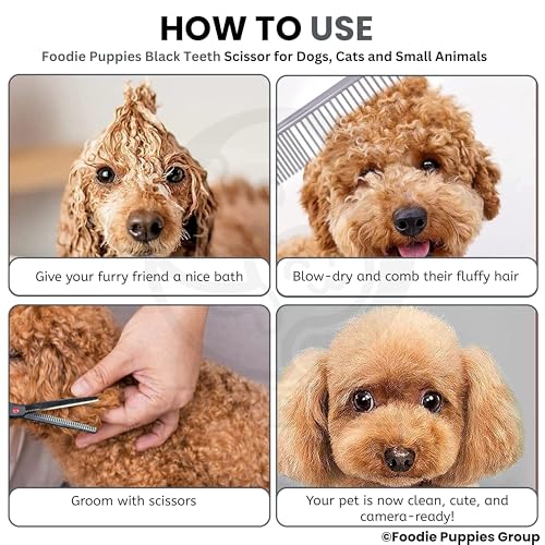 Image of Foodie Puppies Professional Dog Thinning Scissors with Teeth - Black Grooming Shears for Dogs & Cats | Stainless Steel, Smooth Cut, Ergonomic Handle for Salon & Home Pet Grooming Daily Use